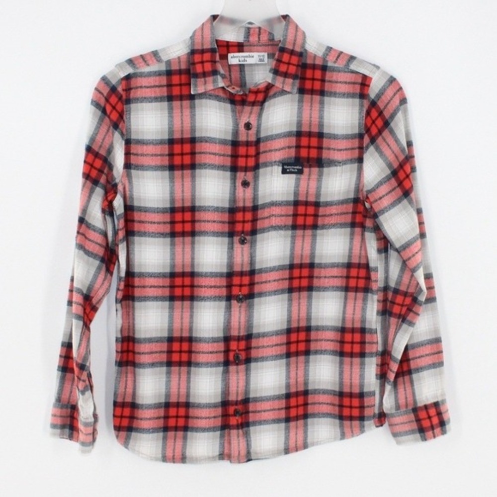 Abercrombie Kids Flannel Shirt Plaid Button Up Size 11/12 Red White Blue